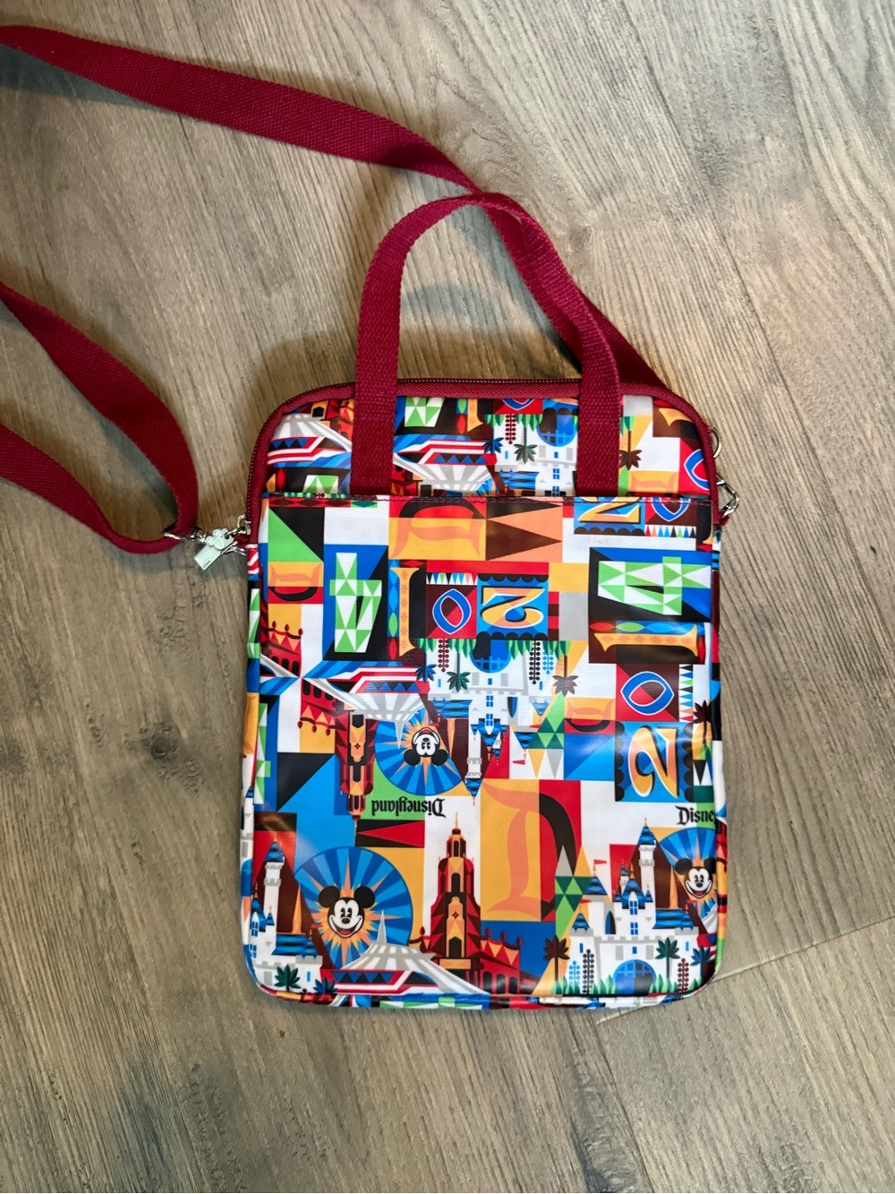 Disney Multicolor Geometric Crossbody Bag with Red Straps